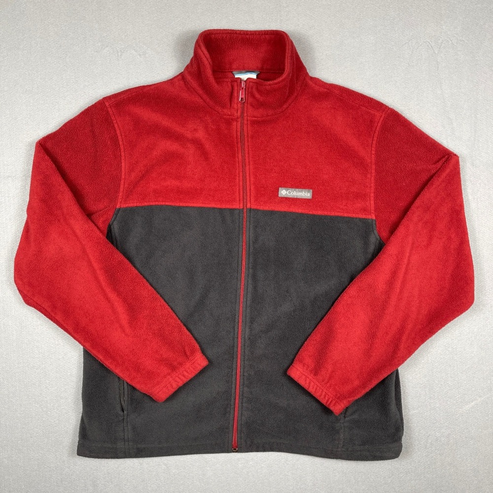 Columbia Fleece Jacket Mens XL Red Grey Colorblock Full Zip Outdoors‎ XM6354